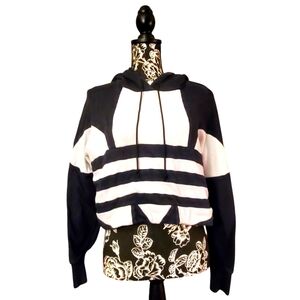 ADIDAS black with white trefoil cropped hoodie ladies size XS UK6 slouchy fit